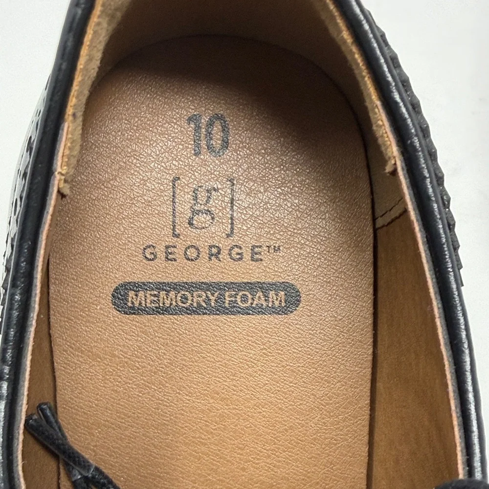 George Memory Foam Black Leather Oxford Brogue Men's Shoes Career Size 10